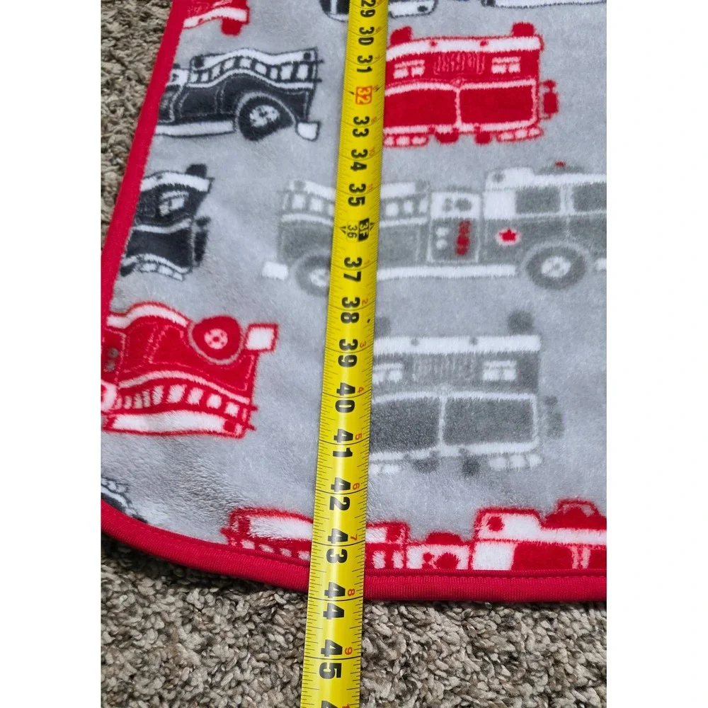 Carters Fire Truck Plush Fleece Baby Blanket Grey Red Black 30x44 Nursery